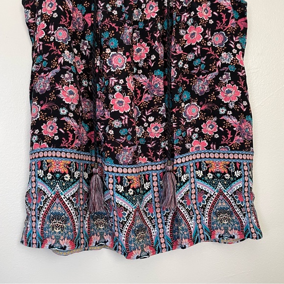 Knox Rose | Black and Pink Floral Pleated Tank | Size Small - Picture 7 of 11